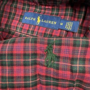 Polo Ralph Lauren Oxford Button‎ Front Shirt Men's Plaid Medium Red Green